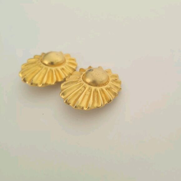 HERMES Sun Ray Clip On Earrings Gold Plated Vintage Authentic Large Heavy - Picture 3 of 12